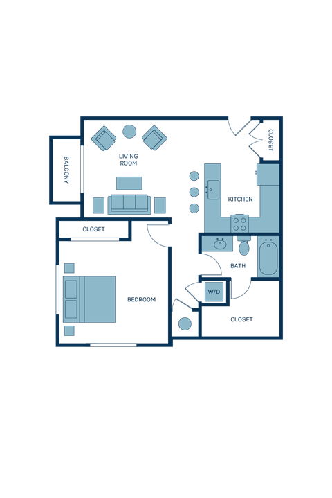 a floor plan of a bedroom floor plan with a kitchen and a living room